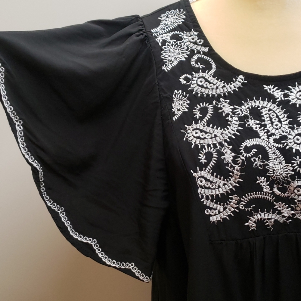 Sz PL Westbound Boho Black Embroidered Top C17 - Picture 2 of 7